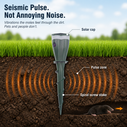 PestGuard™ — Repel Moles, Voles & Groundhogs Using 100ft Quiet Solar Pulses