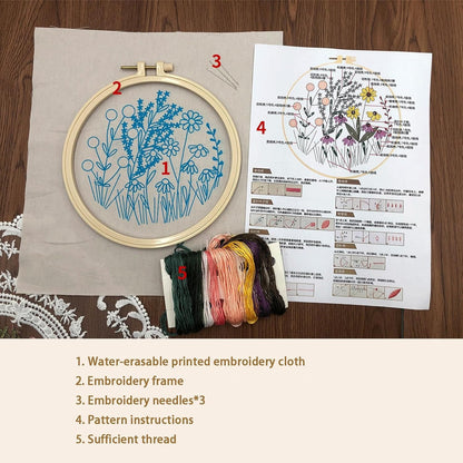 Floral embroidery kit for creative hobbies