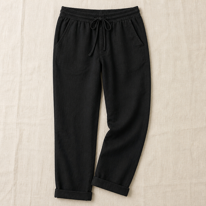 VelouraFlex™ – Airy Cotton-Linen Drawstring Pants with Tapered Cuffed Hem