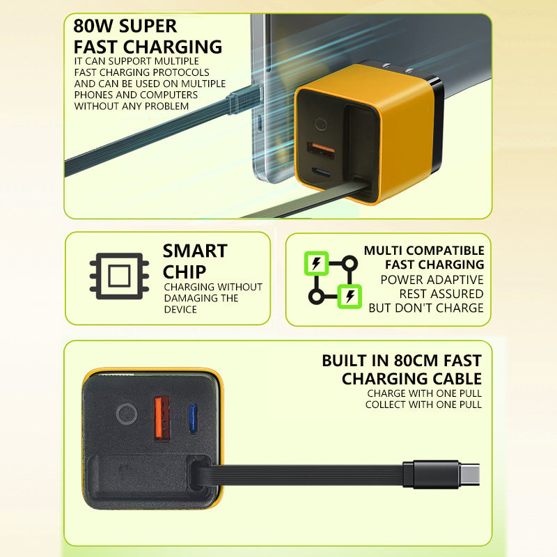 SparkCharge™ 80W Retractable Charger — Unleash Lightning-Fast Power with Zero Cable Chaos