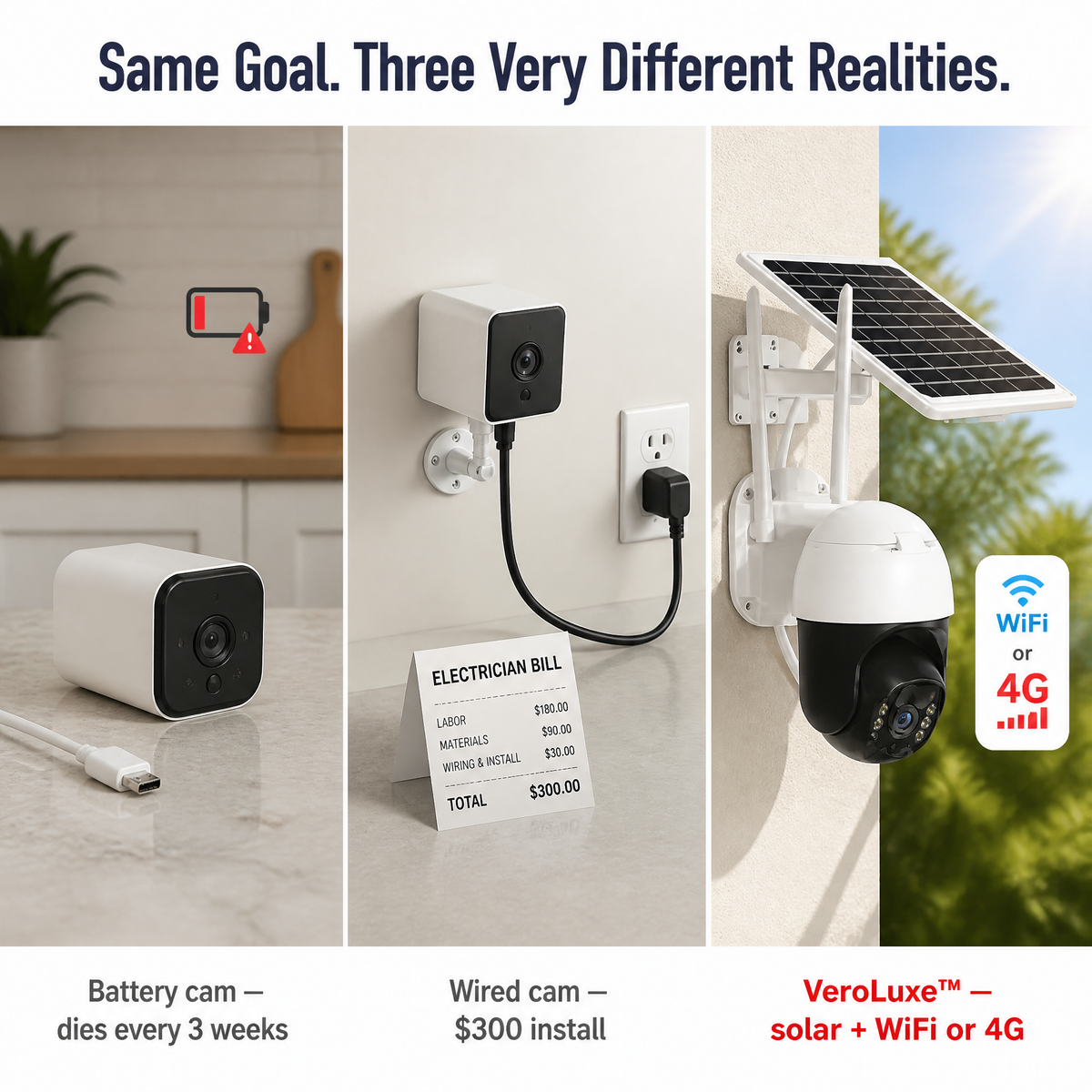 VeroLuxe™ Solar Security Cam — Monitor Every Angle 24/7, Wire-Free Convenience