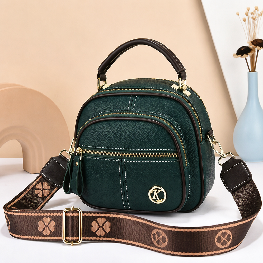VieraBelle™ – Compact Structured Crossbody Bag with Bold Patterned Strap