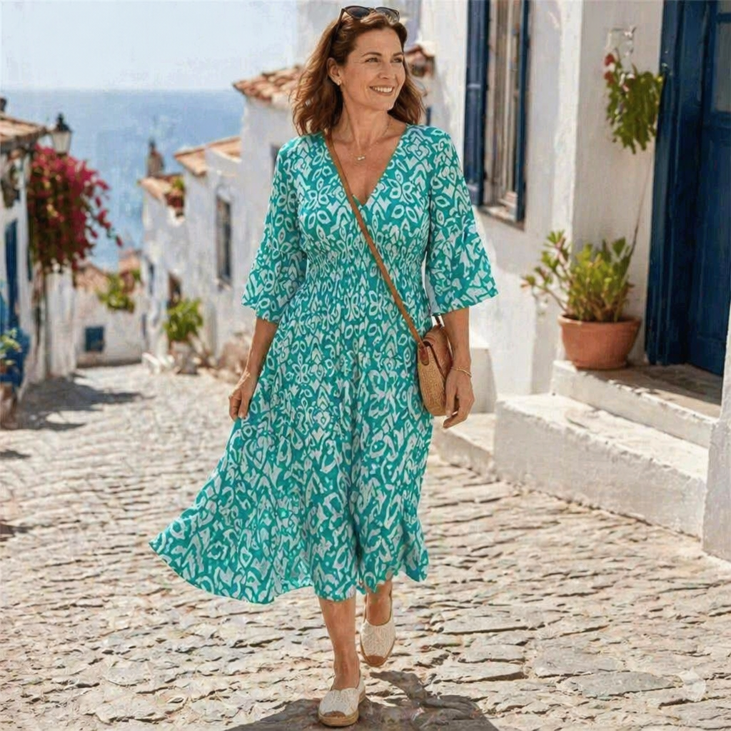 Majestella™ – Breezy V-Neck Smocked Waist Midi Dress