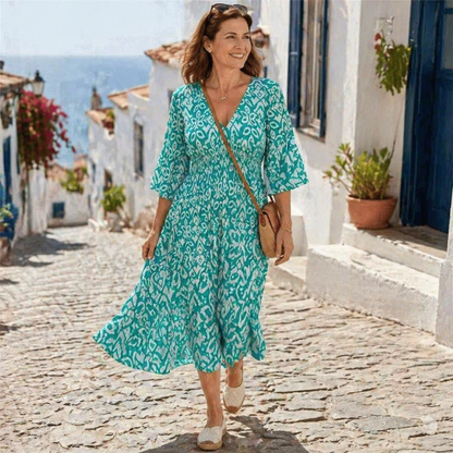 Majestella™ – Breezy V-Neck Smocked Waist Midi Dress