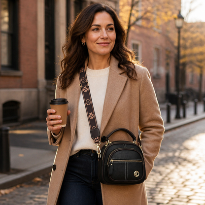 VieraBelle™ – Compact Structured Crossbody Bag with Bold Patterned Strap