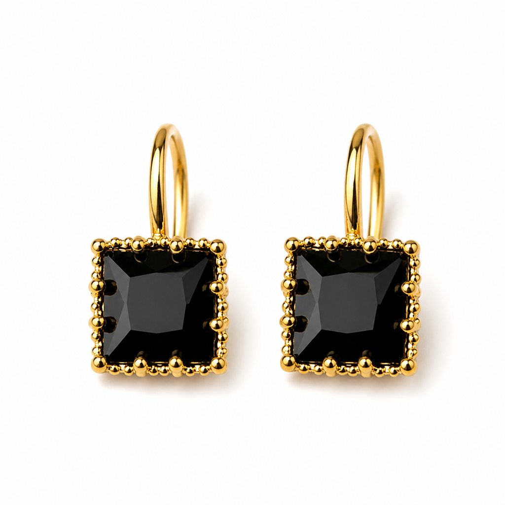 LumoLuxe™ – Retro Square-Cut Black Crystal Dangle Earrings