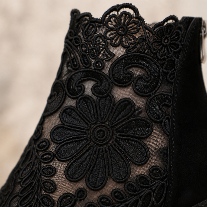 SerenLace™ Floral Lace Block Heel Ankle Boots — Feel Stunningly Stylish and Comfortable All Day Long