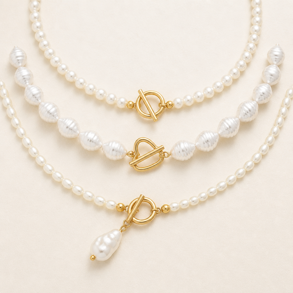 VeraLuxe™ – Triple-Strand Pearl Necklace Set with Gold Toggle Clasps