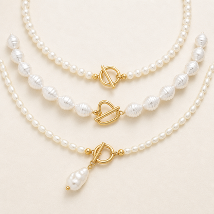 VeraLuxe™ – Triple-Strand Pearl Necklace Set with Gold Toggle Clasps