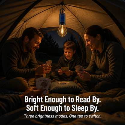 LumaVibe™ — Solar Clip-On Bulb Illuminates Entire Tent Overnight, Battery-Free