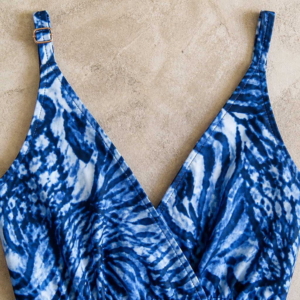 SolaraMist™ – Breezy V-Neck Swim Romper Featuring Watercolor Design
