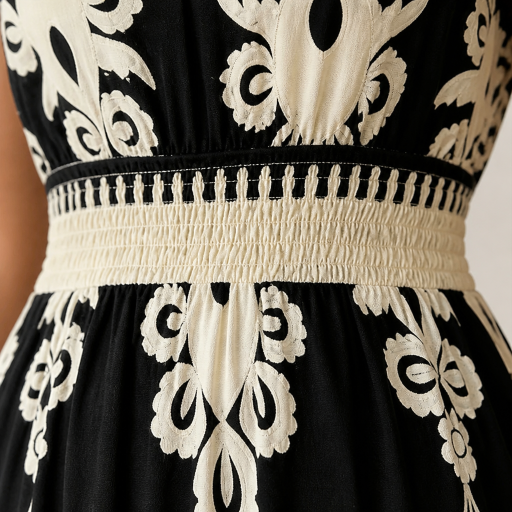 LuminaSway™ – Retro Baroque Pattern V-Neck Maxi Dress