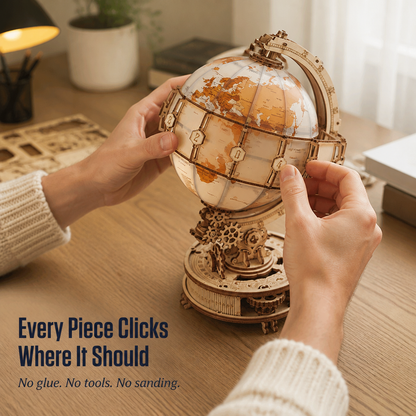 LumoraSphere™ — Click Together a Radiant Wooden Globe That Also Works as Decor