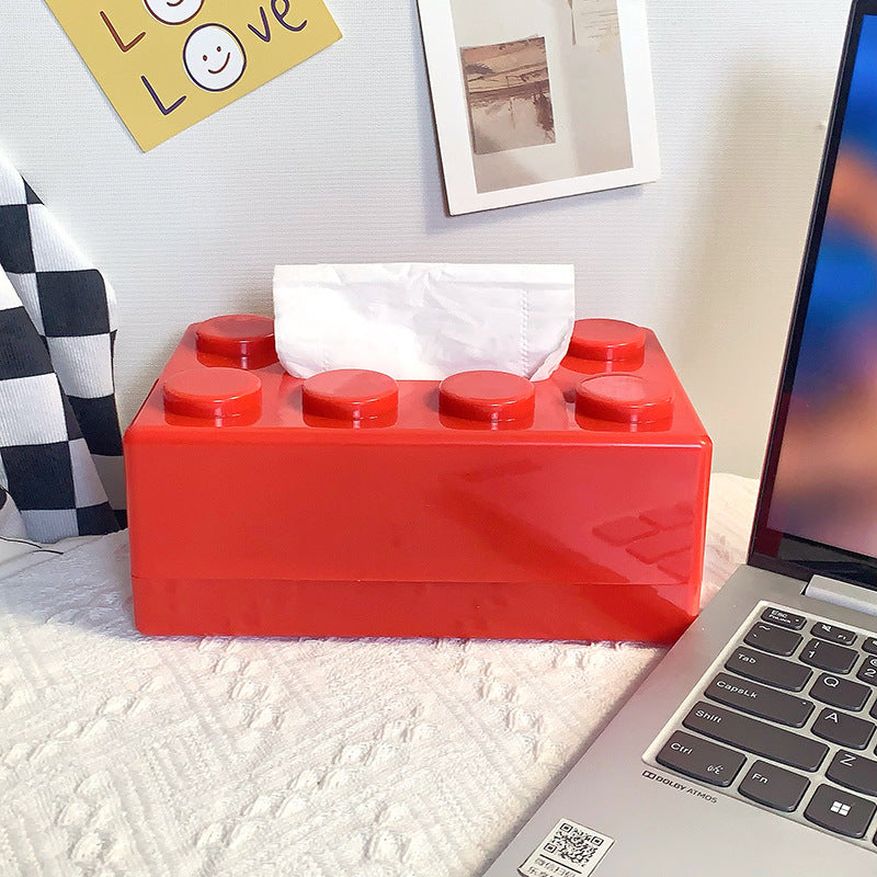 Innovative Wall-Mounted Tissue Box Holder Featuring Building Blocks