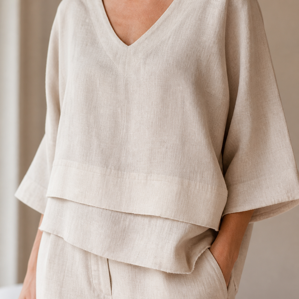 LioraLuxe™ – Casual Layered V-Neck Tee & Wide-Leg Trouser Set