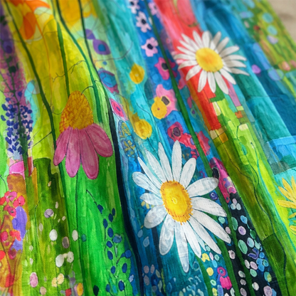 LuminaLuxe™ – Sleeveless A-Line Dress with Hand-Painted Floral Design