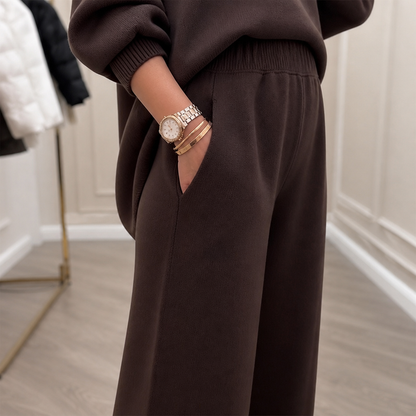 CelestiaKnit™ – Asymmetric Oversized Knit Set with Wide-Leg Trousers