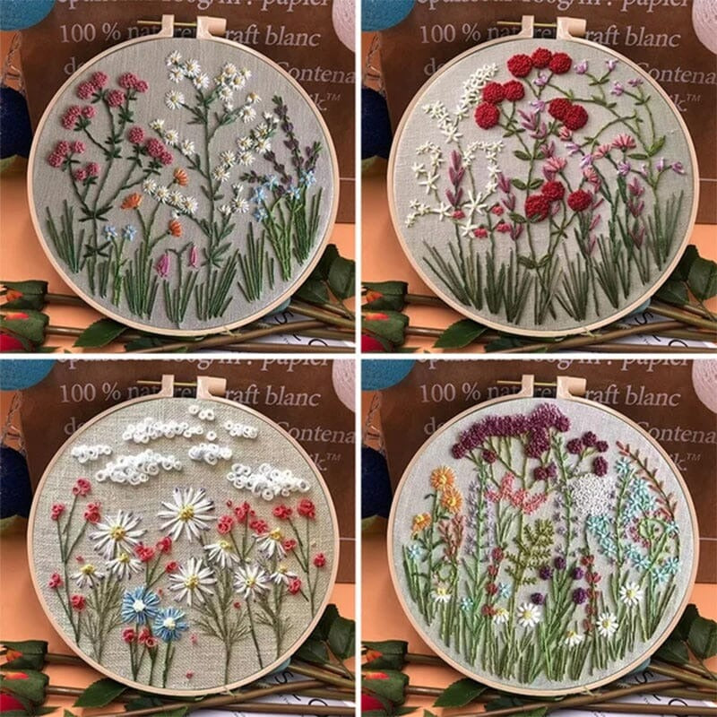 Floral embroidery kit for creative hobbies