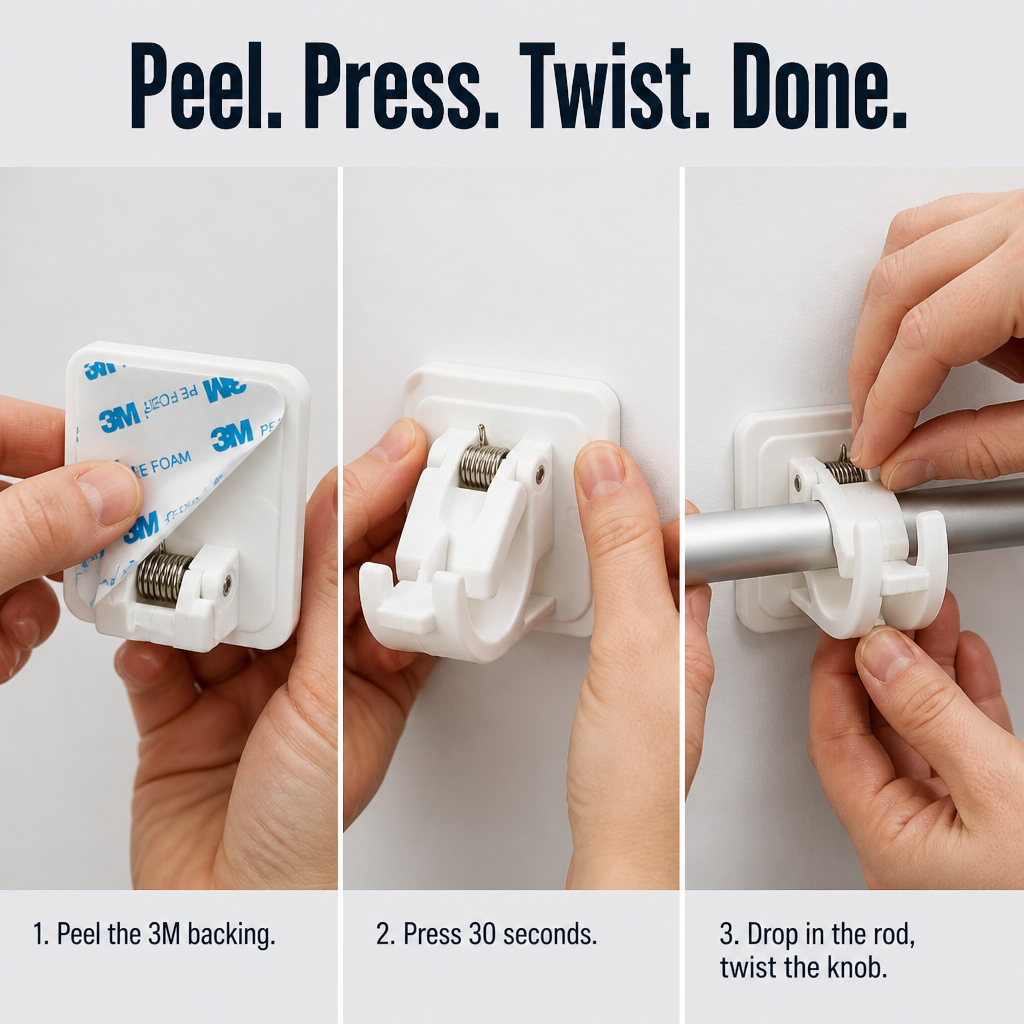 GripSafe™ — Mount Curtain Rods in 60 Seconds Without Drilling Any Holes