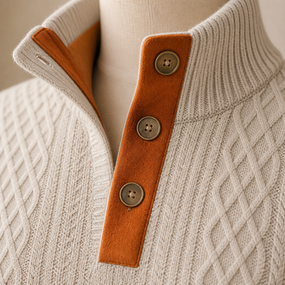 AtlasForge™ – Jacquard Textured Stand-Collar Sweater Featuring Elbow Patches