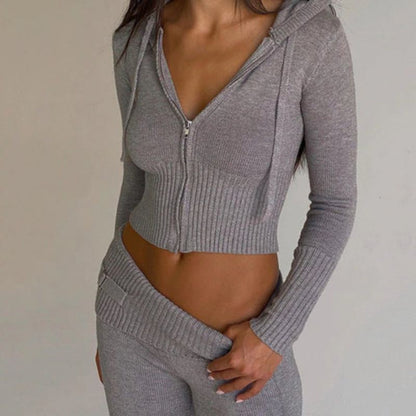 Women's stylish and sexy two-piece set with high-waisted long-sleeved trousers