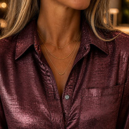 SilkenShade™ – Shiny Metallic Button-Down Shirt with Lapel Collar