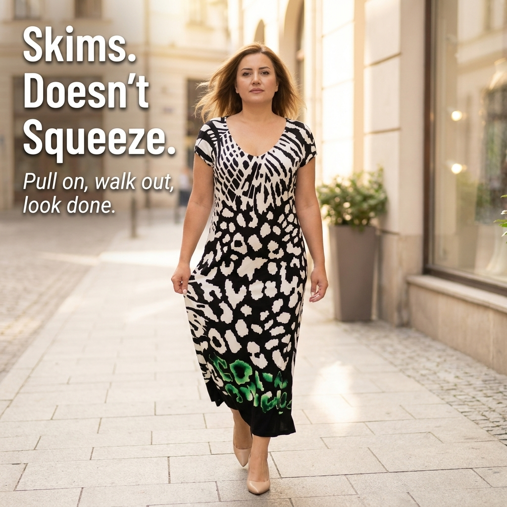 LuminaFlow™ – Flowy Midi Dress with V-Neck and Mixed Animal Print
