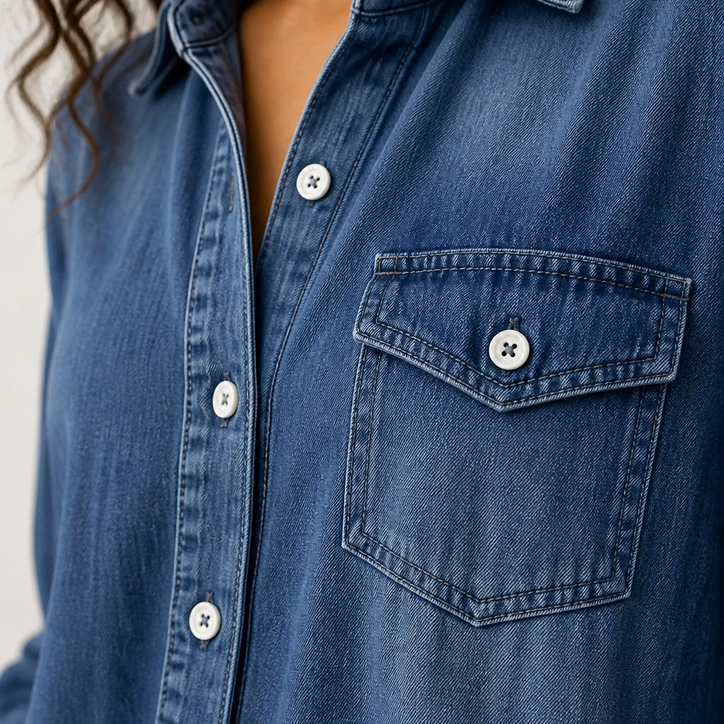 Flowease™ – Comfortable Wide-Leg Denim Jumpsuit Featuring Button-Front Top