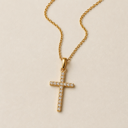 LustreRise™ – Shimmering Pavé Zircon Cross Pendant Necklace