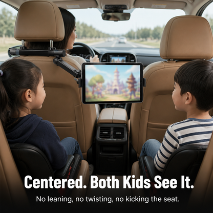 RoadEase™ — Secure Your Tablet Perfectly Centered Between Headrests for Comfortable Backseat Viewing