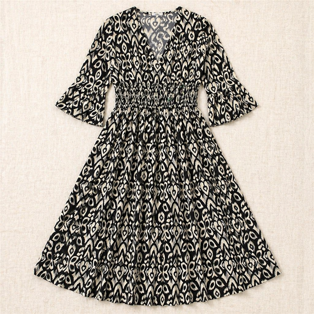 Majestella™ – Breezy V-Neck Smocked Waist Midi Dress