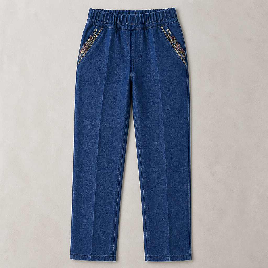SculptEase™ – Stretch Pull-On Straight Leg Jeans with Embroidered Pockets