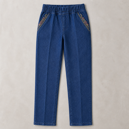 SculptEase™ – Stretch Pull-On Straight Leg Jeans with Embroidered Pockets
