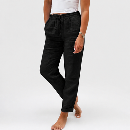 LuxeraSilk™ – Comfortable Cotton-Linen Drawstring Pants with Stretch Waist