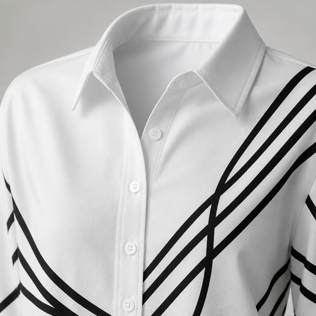 LumaLuxe™ – Casual Linework Print Button-Up Shirt with Pockets