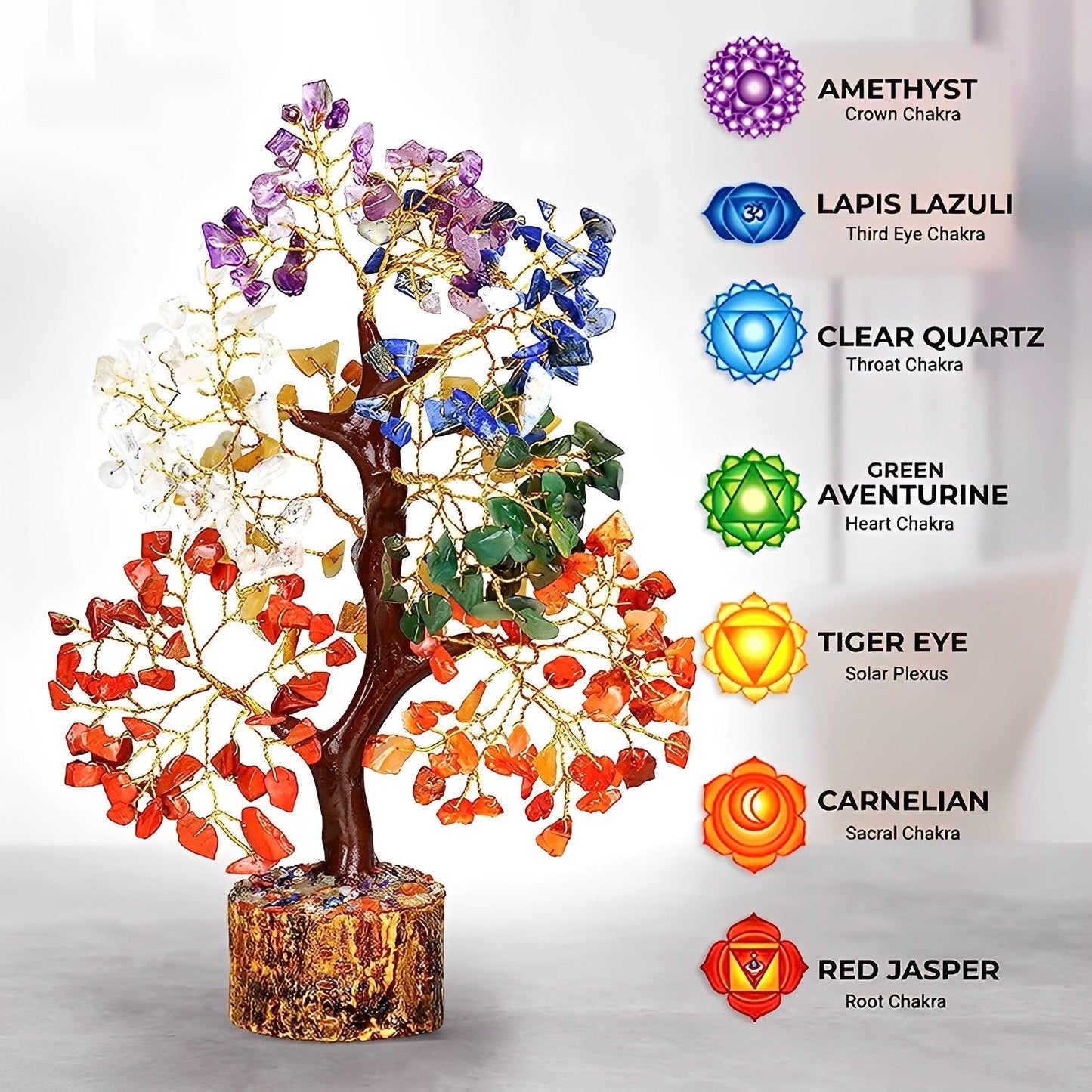 Seven Chakra Gemstone Tree Natural Crystal 150 Beads Feng Shui Prosperity Tree 7 Chakra Home Decoration Healing- Dealswap