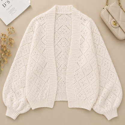 AerieLuxe™ – Hollow Knit Shawl Cardigan with Open Front and Lantern Sleeves