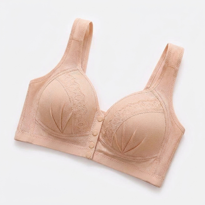 Sculptique™ – Wireless Lift Bra with Front Snap and Lace Accents