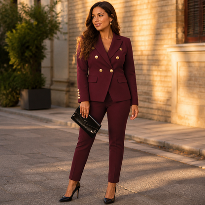 VeroLuxe™ – Custom Double-Breasted Blazer Ensemble with Gold Buttons
