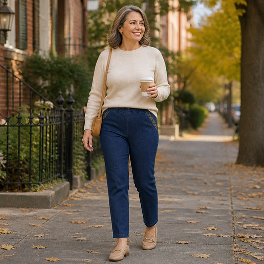 SculptEase™ – Stretch Pull-On Straight Leg Jeans with Embroidered Pockets