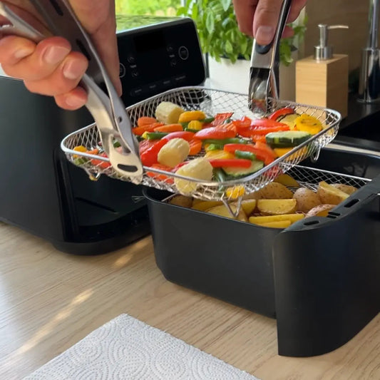 Multi-layer Air Fryer Baskets with 2 Complimentary Heat-Resistant Tongs