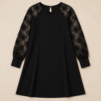 LioraMuse™ – Graceful Floral Lace Sleeve A-Line Dress