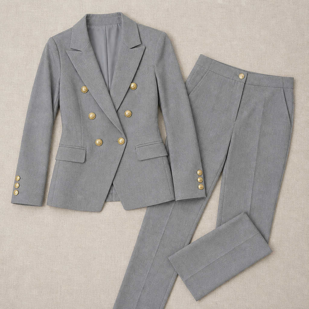 VeroLuxe™ – Custom Double-Breasted Blazer Ensemble with Gold Buttons