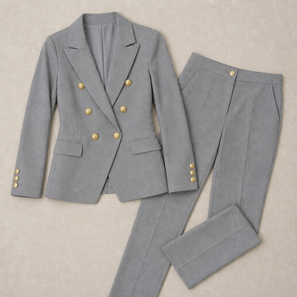 VeroLuxe™ – Custom Double-Breasted Blazer Ensemble with Gold Buttons