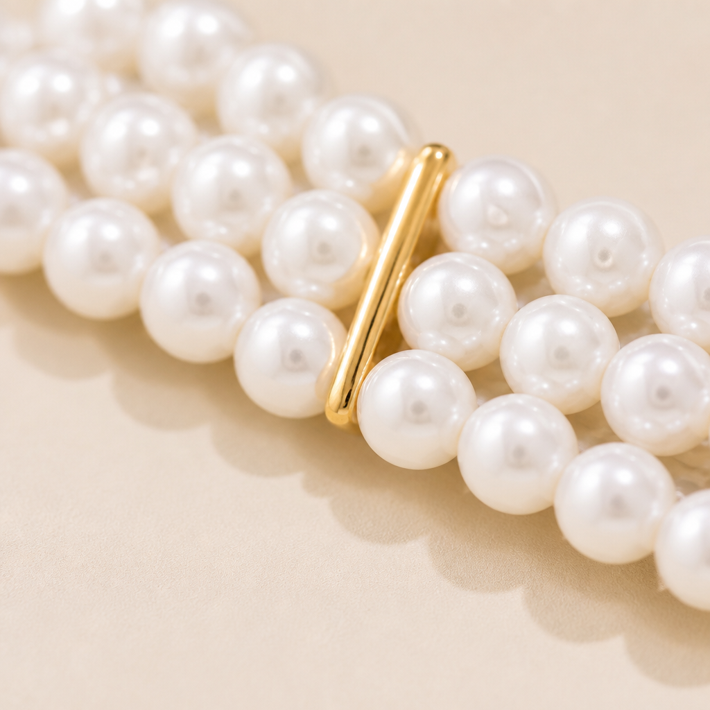 LumaLuxe™ – Elegant Triple-Strand Pearl Necklace with Gold Heart Charm