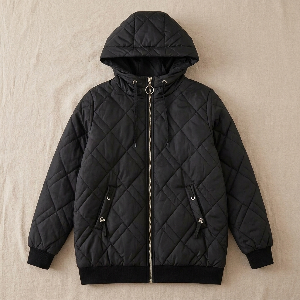 RamoraVibe™ – Diamond-Stitched Parka with Hood and Drawstring Closure