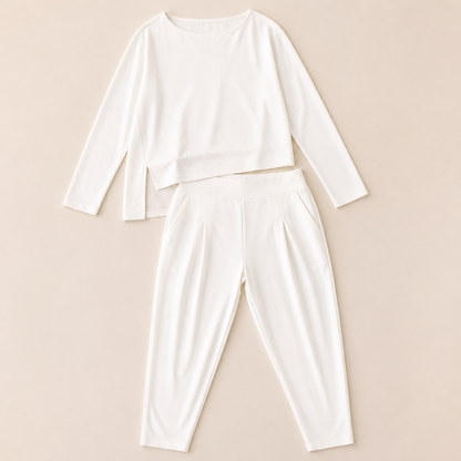 Mirelle™ – Casual Boat-Neck Two-Piece Outfit with Slim Pleated Tapered Pants