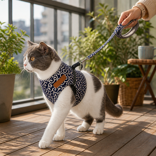 PurrfectFit™ – Cat Vest Harness with Japanese Swirl Design and Cushioned Leash