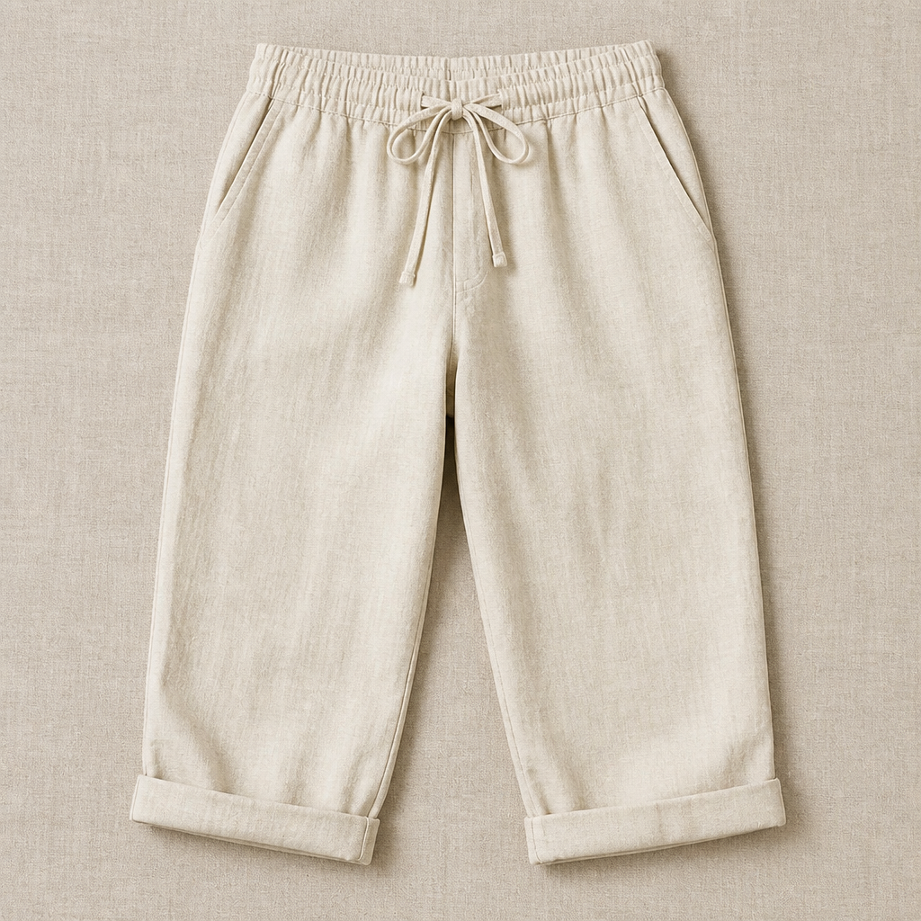 SenseLuxe™ – Lightweight Cotton-Linen Capri Pants Featuring Rolled Cuffs