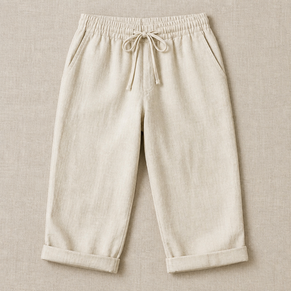 SenseLuxe™ – Lightweight Cotton-Linen Capri Pants Featuring Rolled Cuffs